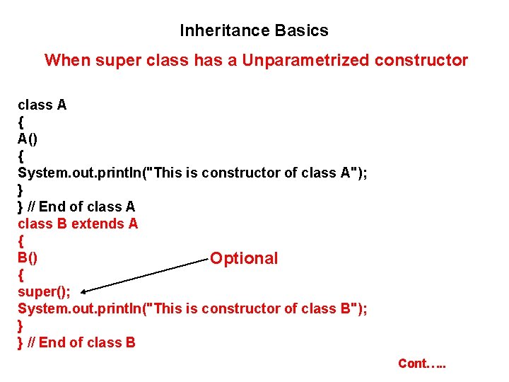 Inheritance Basics When super class has a Unparametrized constructor class A { A() {