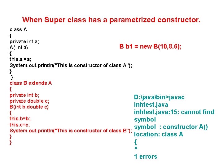 When Super class has a parametrized constructor. class A { private int a; B