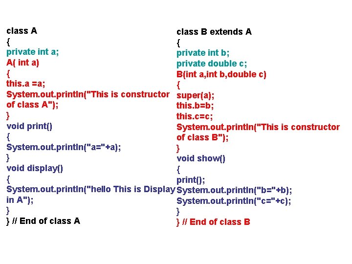 class A class B extends A { { private int a; private int b;