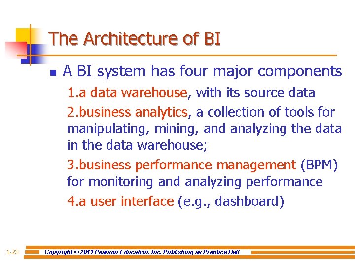The Architecture of BI n A BI system has four major components 1. a