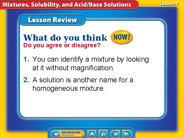 Do you agree or disagree? 1. You can identify a mixture by looking at