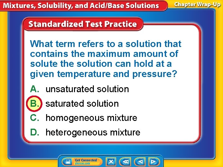 What term refers to a solution that contains the maximum amount of solute the