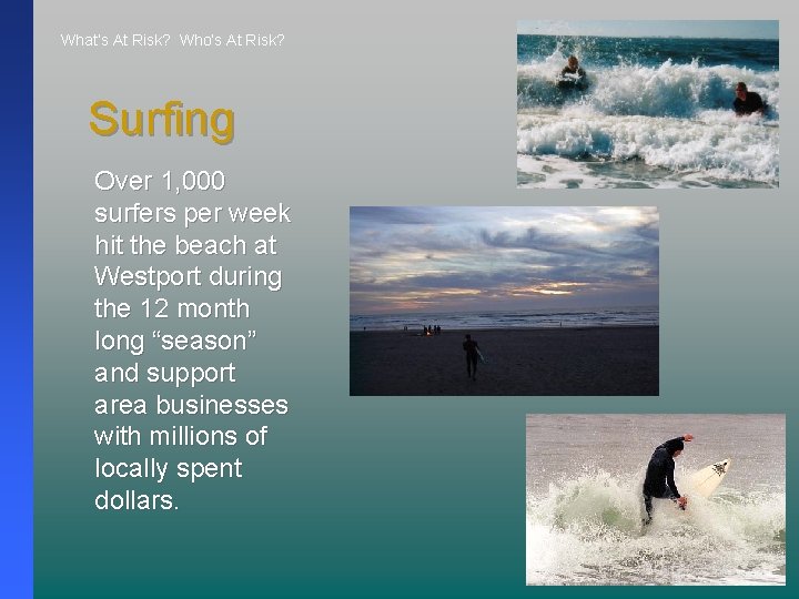 What’s At Risk? Who’s At Risk? Surfing Over 1, 000 surfers per week hit