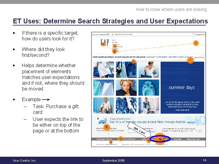 How to know where users are looking ET Uses: Determine Search Strategies and User