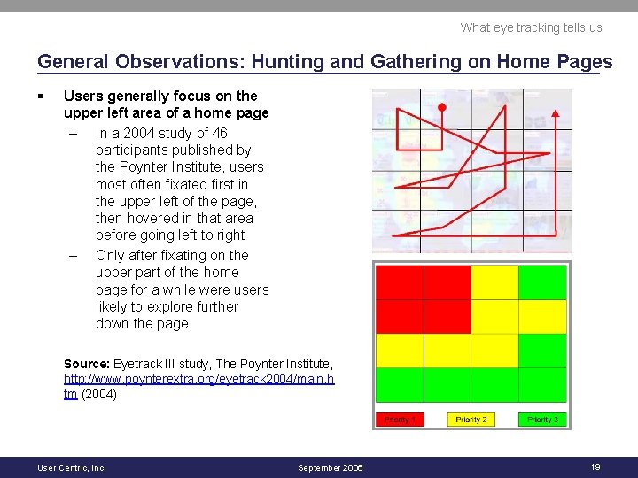 What eye tracking tells us General Observations: Hunting and Gathering on Home Pages §