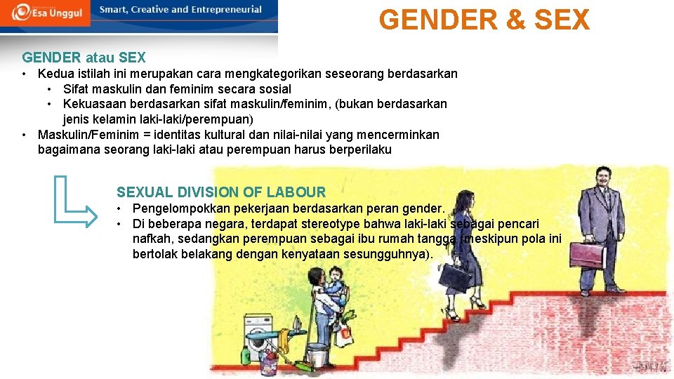 GENDER & SEX GENDER atau SEX • Kedua istilah ini merupakan cara mengkategorikan seseorang GENDER & SEX GENDER atau SEX • Kedua istilah ini merupakan cara mengkategorikan seseorang