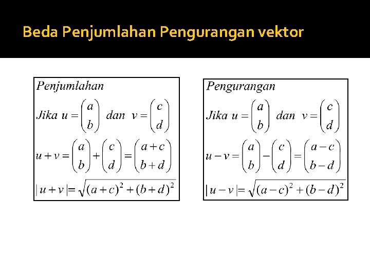 Beda Penjumlahan Pengurangan vektor 