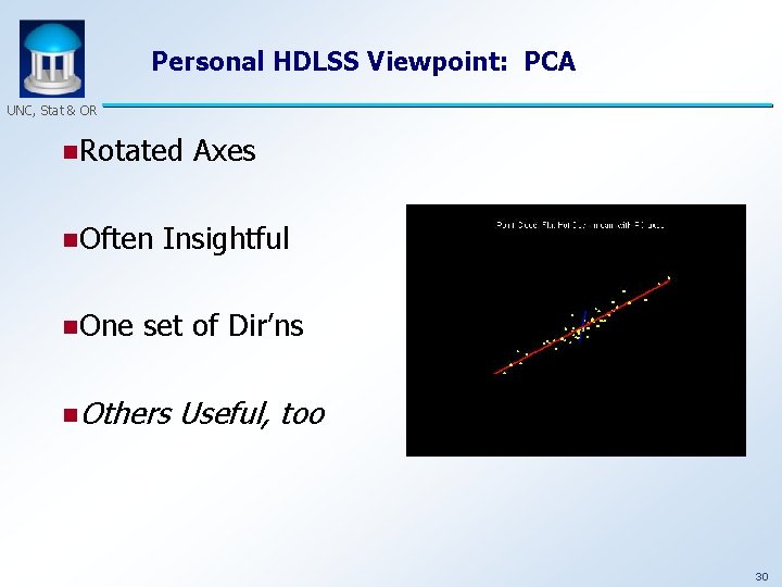 Personal HDLSS Viewpoint: PCA UNC, Stat & OR n. Rotated n. Often n. One