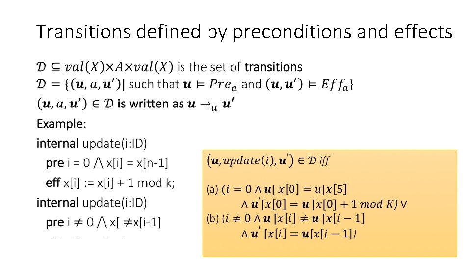 Transitions defined by preconditions and effects • 