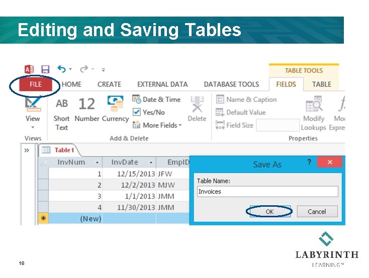 Editing and Saving Tables 18 