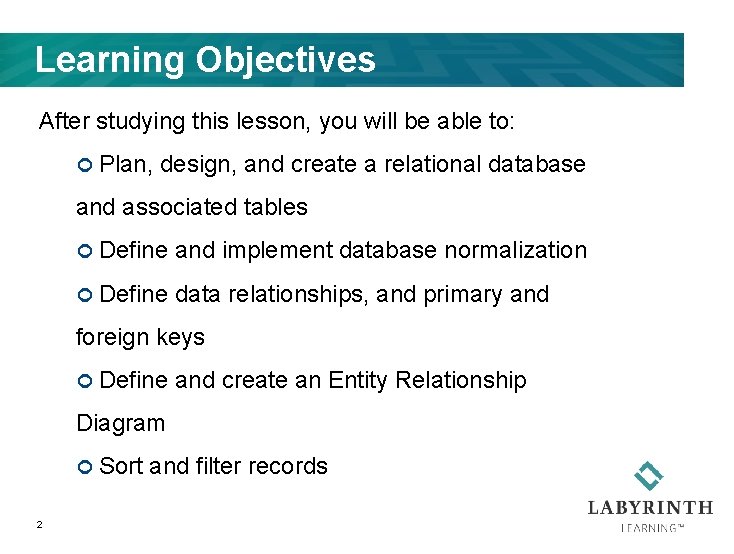 Learning Objectives After studying this lesson, you will be able to: ¢ Plan, design,