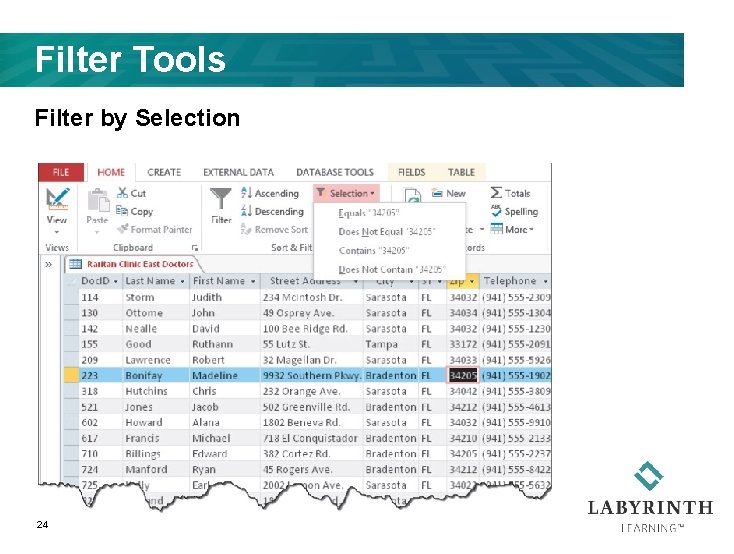 Filter Tools Filter by Selection 24 