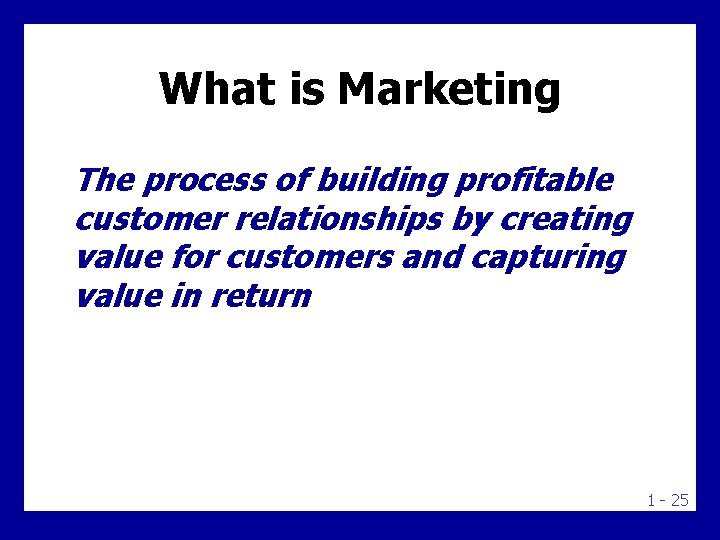 What is Marketing The process of building profitable customer relationships by creating value for