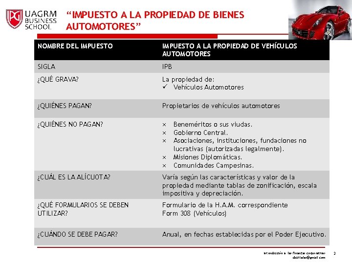 “IMPUESTO A LA PROPIEDAD DE BIENES AUTOMOTORES” NOMBRE DEL IMPUESTO A LA PROPIEDAD DE