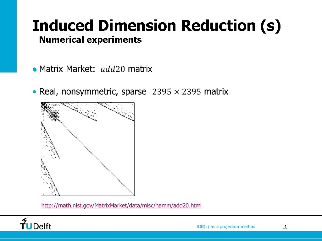 Induced Dimension Reduction (s) Numerical experiments • 20 