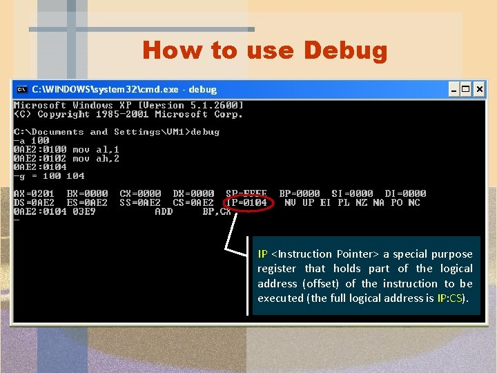 How to use Debug IP <Instruction Pointer> a special purpose register that holds part How to use Debug IP <Instruction Pointer> a special purpose register that holds part