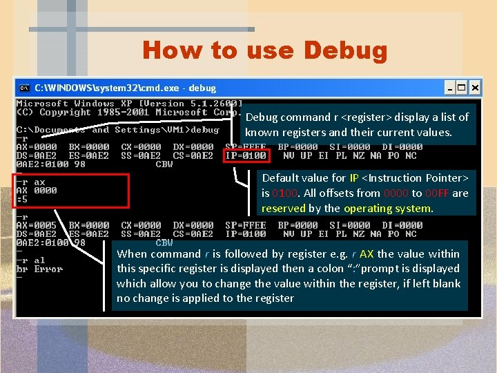How to use Debug command r <register> display a list of known registers and How to use Debug command r <register> display a list of known registers and