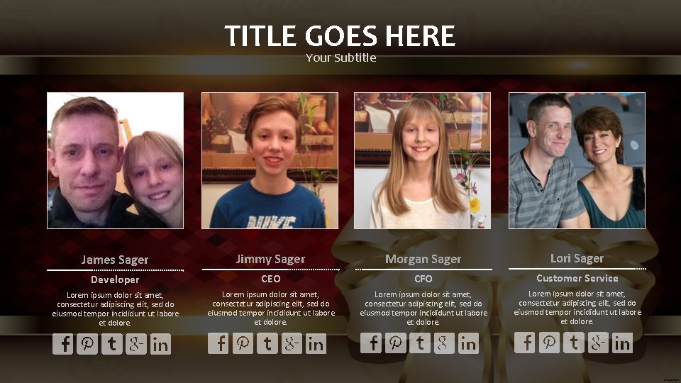 TITLE GOES HERE Your Subtitle James Sager Jimmy Sager Morgan Sager Lori Sager Developer