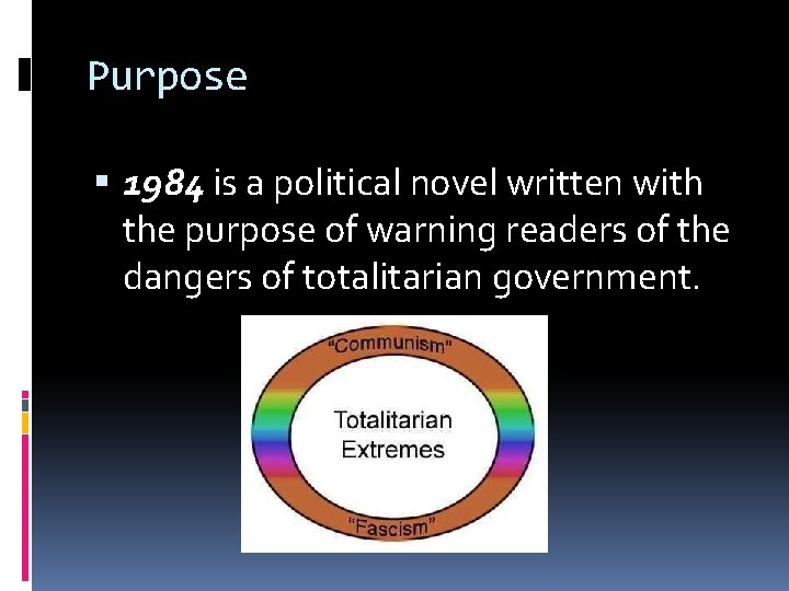 Purpose 1984 is a political novel written with the purpose of warning readers of