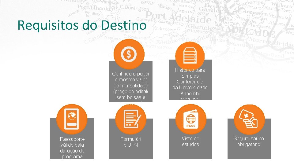 Requisitos do Destino Continua a pagar o mesmo valor de mensalidade (preço de edital/