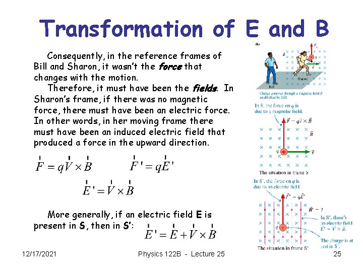 Transformation of E and B Consequently, in the reference frames of Bill and Sharon,