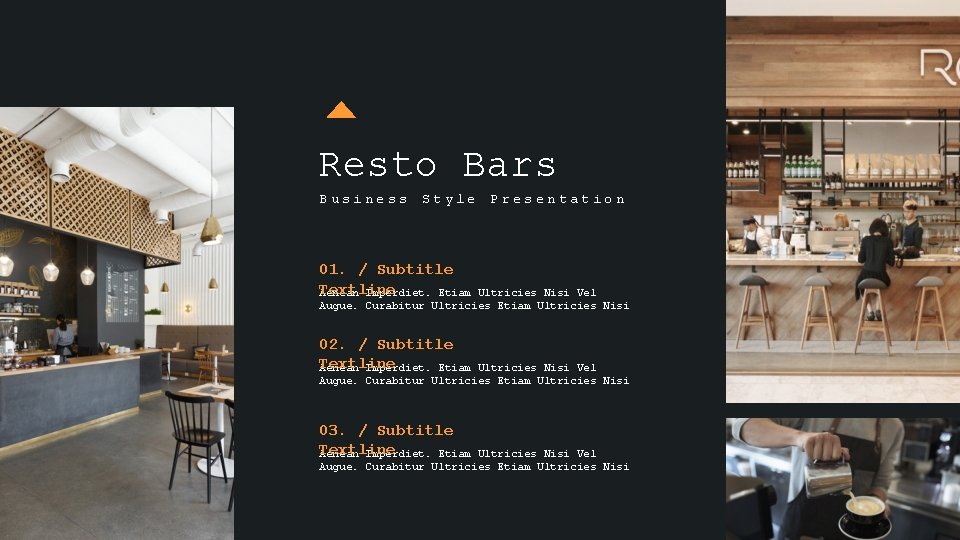 Resto Bars Business Style Presentation 01. / Subtitle Textline Aenean Imperdiet. Etiam Ultricies Nisi