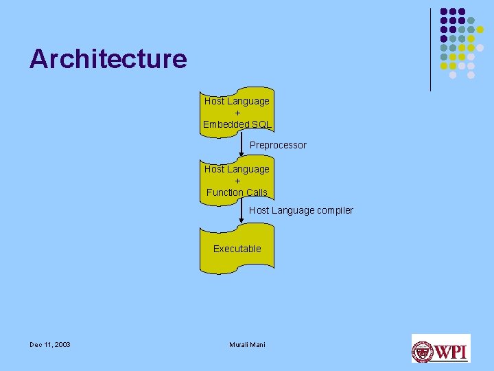 Architecture Host Language + Embedded SQL Preprocessor Host Language + Function Calls Host Language Architecture Host Language + Embedded SQL Preprocessor Host Language + Function Calls Host Language