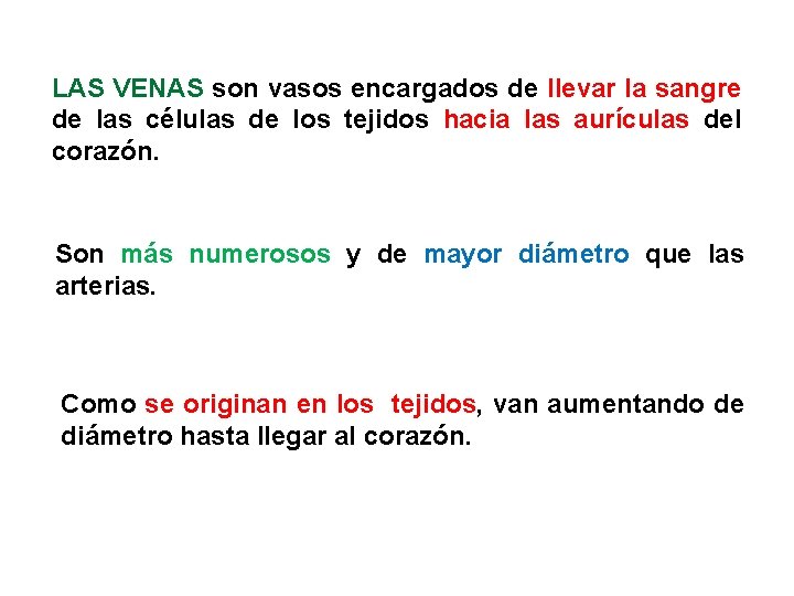 LAS VENAS son vasos encargados de llevar la sangre de las células de los