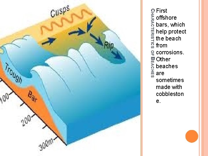 CHARACTERISTICS OF BEACHES First offshore bars, which help protect the beach from corrosions. Other