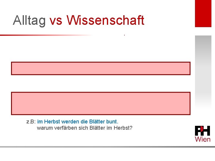 Alltag vs Wissenschaft z. B: im Herbst werden die Blätter bunt. warum verfärben sich