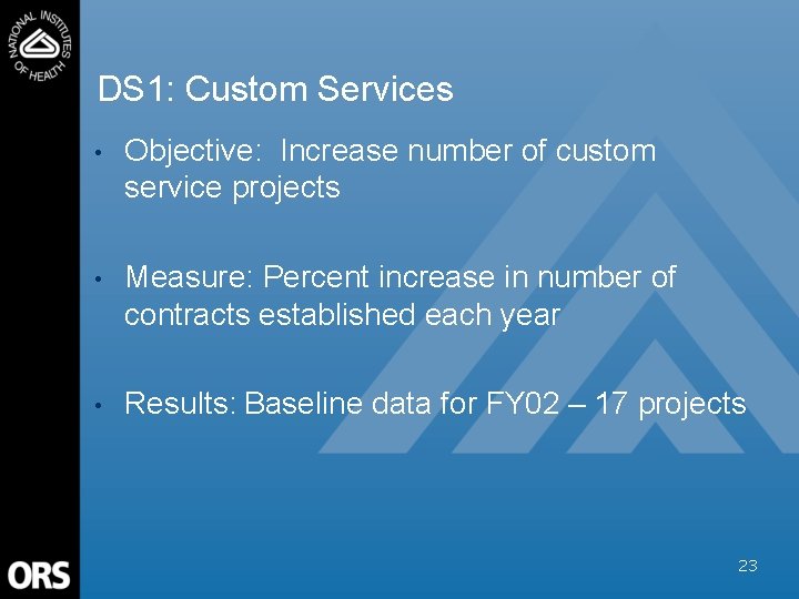 DS 1: Custom Services • Objective: Increase number of custom service projects • Measure: