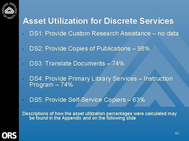 Asset Utilization for Discrete Services • DS 1: Provide Custom Research Assistance – no
