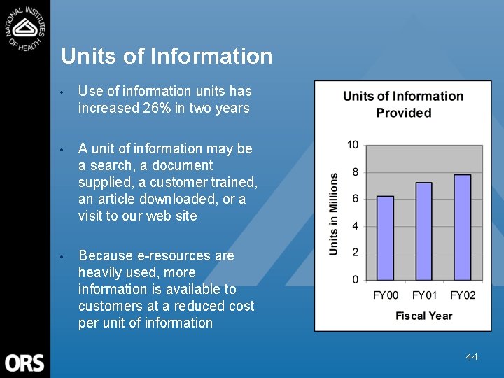 Units of Information • Use of information units has increased 26% in two years