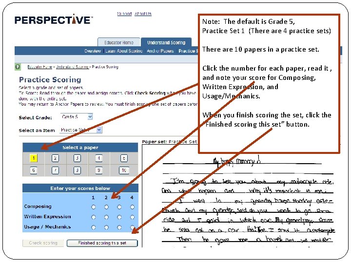 Note: The default is Grade 5, Practice Set 1 (There are 4 practice sets)
