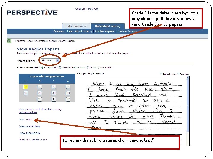 Grade 5 is the default setting. You may change pull-down window to view Grade