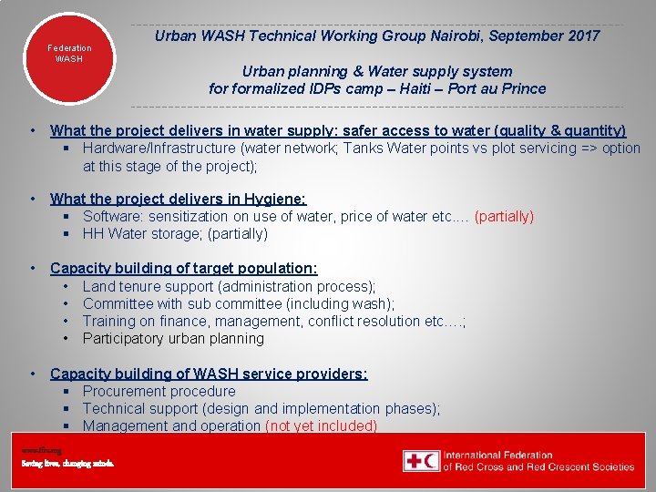 Federation WASH Urban WASH Technical Working Group Nairobi, September 2017 Urban planning & Water
