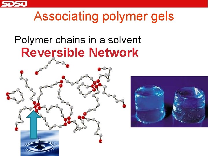 Associating polymer gels Polymer chains in a solvent Reversible Network 