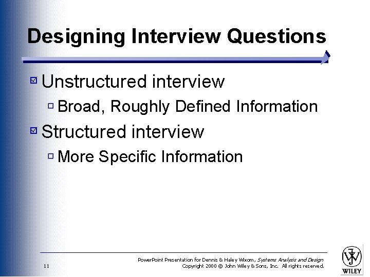 Designing Interview Questions Unstructured interview Broad, Roughly Defined Information Structured interview More Specific Information