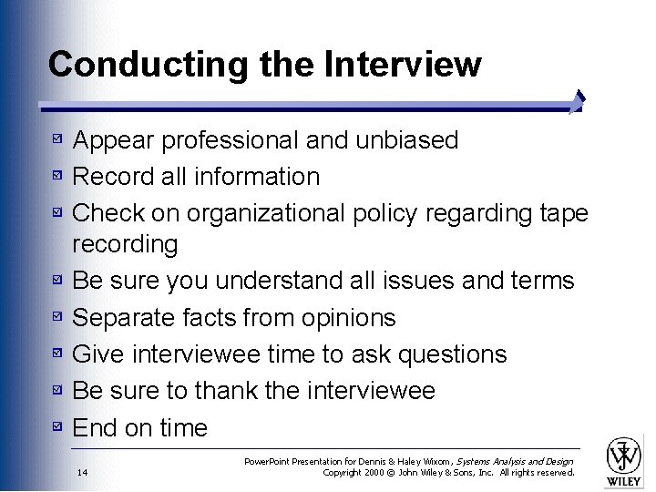 Conducting the Interview Appear professional and unbiased Record all information Check on organizational policy