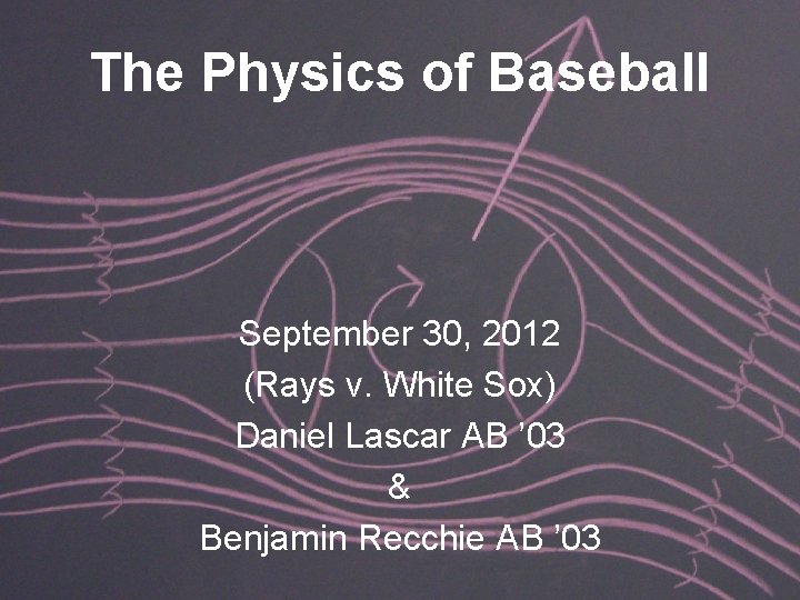 The Physics of Baseball September 30, 2012 (Rays v. White Sox) Daniel Lascar AB