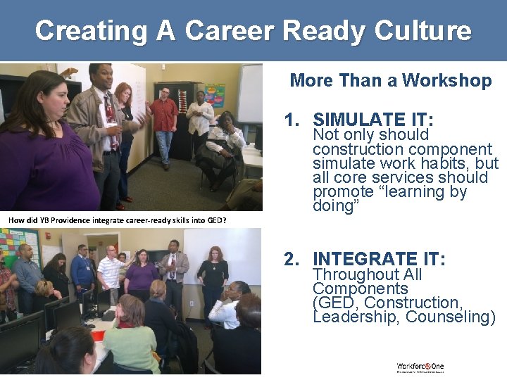 Creating A Career Ready Culture More Than a Workshop 1. SIMULATE IT: Not only
