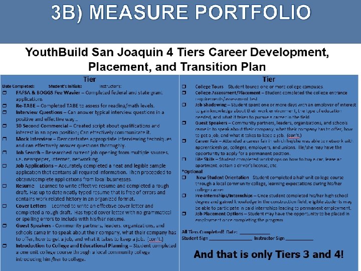 3 B) MEASURE PORTFOLIO Youth. Build San Joaquin 4 Tiers Career Development, Placement, and