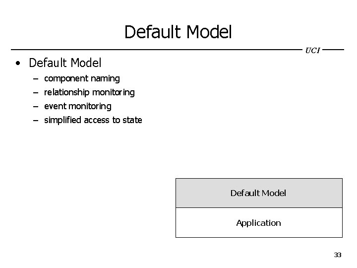 Default Model UCI • Default Model – component naming – relationship monitoring – event