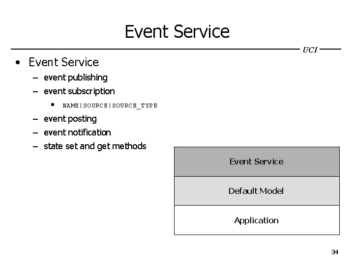 Event Service UCI • Event Service – event publishing – event subscription • NAME|SOURCE_TYPE