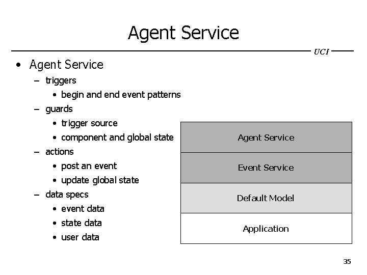 Agent Service UCI • Agent Service – triggers • begin and event patterns –