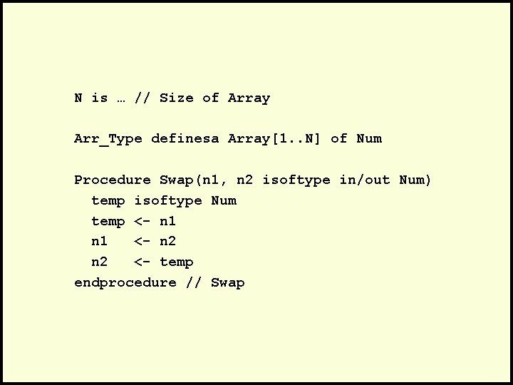 N is … // Size of Array Arr_Type definesa Array[1. . N] of Num