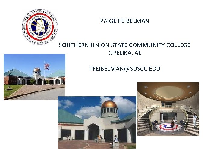 PAIGE FEIBELMAN SOUTHERN UNION STATE COMMUNITY COLLEGE OPELIKA, AL PFEIBELMAN@SUSCC. EDU 