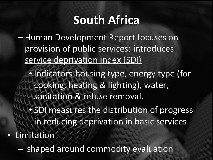 South Africa – Human Development Report focuses on provision of public services: introduces service
