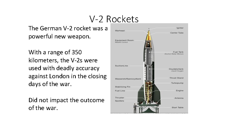 V-2 Rockets The German V-2 rocket was a powerful new weapon. With a range