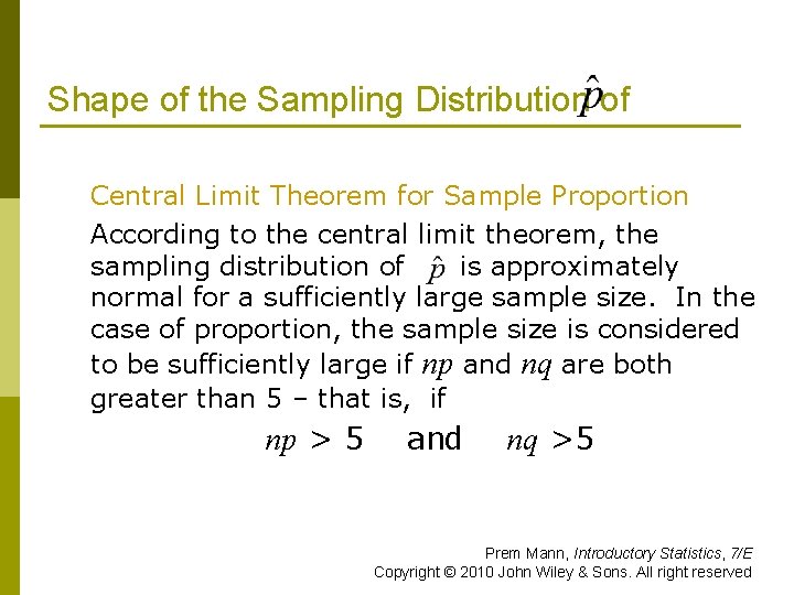 Shape of the Sampling Distribution of Central Limit Theorem for Sample Proportion According to